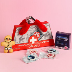 Набор «Новогодняя помощь»: мармеладные презервативы 40 г., наручники с мехом, печенька 25 г. - фото