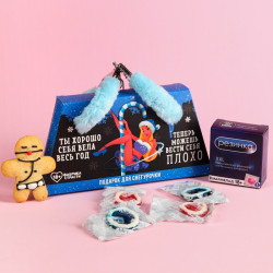 Набор «Подарок для снегурочки»: мармеладные презервативы 40 г., наручники с мехом, печенька 25 г. - фото
