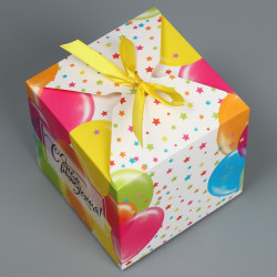 Коробка складная «С Днём рождения», 12 х 12 х 12 см - фото