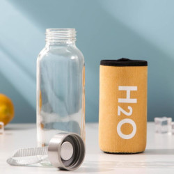 Бутылка для воды стеклянная в чехле H2O, 300 мл, h=17 см, цвет МИКС - фото