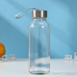Бутылка для воды стеклянная в чехле «Хитрый котик», 300 мл, h=17 см, рисунок МИКС - фото