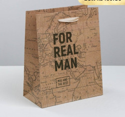 Пакет крафтовый вертикальный «For real man», MS 18 × 23 × 10 см - фото