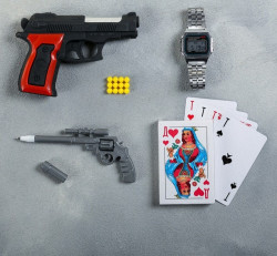 Набор «Лихие 90-е»: ручка, пистолет, карты, часы электронны - фото